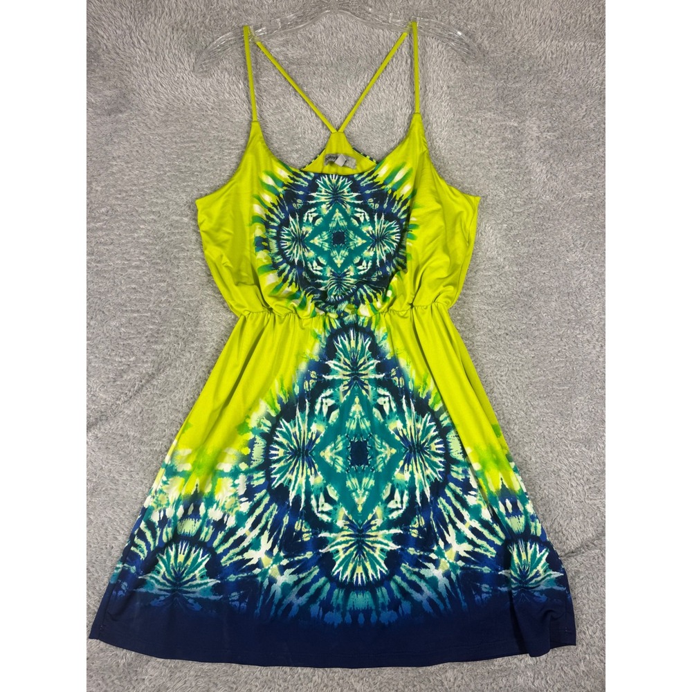 Bailey Blue Tie Dye Sun Dress Womens L Green Blue Excellent Mandala 3HRJ P0371
